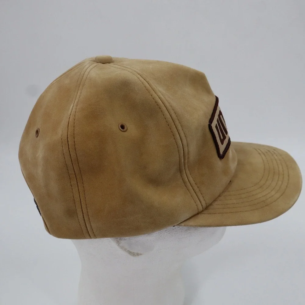 Rare Vintage Union 76 Gas Station Trucker Hat‎ Snapback Tan Faux Suede Patch Cap